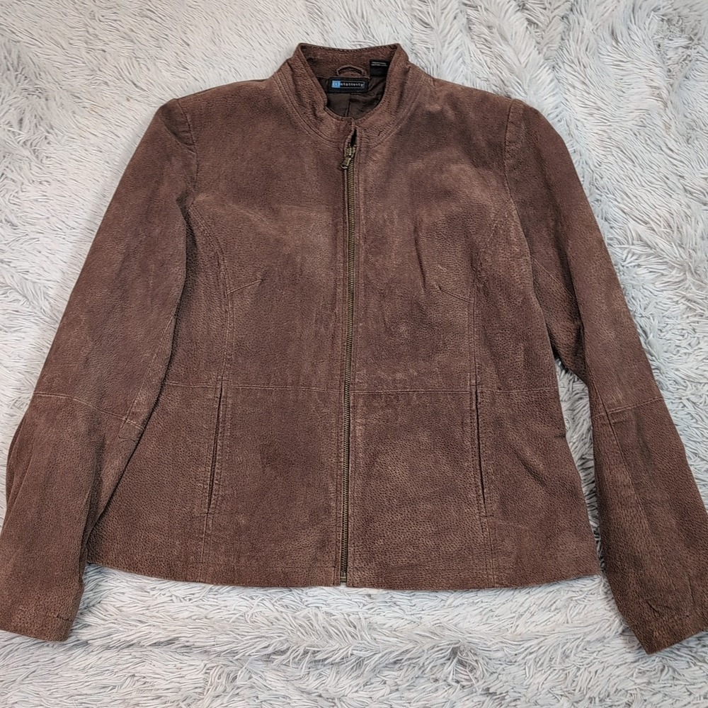 Relativity Jacket Womens XL Brown Leather Coat Pockets Zip Up Comfort Preppy